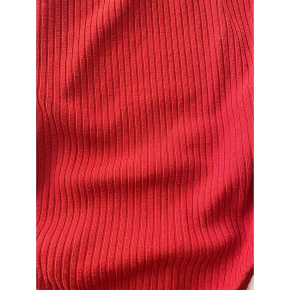 TOPSHOP Ribbed Knit Red Womens Bodysuit Snap Crotch Square Neck Size 4 - Picture 3 of 8